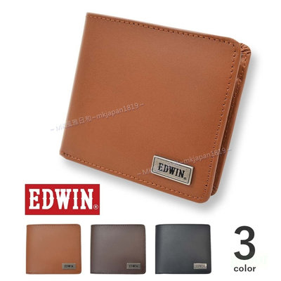 風雅日和💖[現貨]正版 EDWIN 短夾 (0510445) 皮革亮金LOGO 雙折短夾 皮夾 零錢包 票卡夾