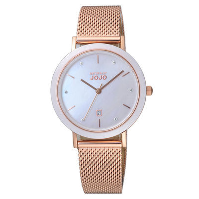 【時光鐘錶公司】NATURALLY JOJO JO96979-10R 珍珠母貝粉樣陶瓷框錶 情人節禮物男錶女錶 錶