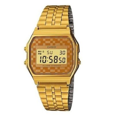 【CASIO】經典超薄數位錶-金色x格面 A159WGEA-9A 一年保固 公司貨.A159WGEA