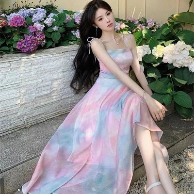 【】夏季新款洋裝女度假風氣質吊帶裙超仙溫柔裙子