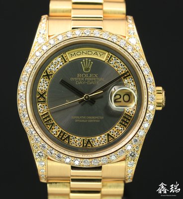 【鑫瑞鐘錶】Rolex 勞力士 Day-Date 18388MR 18388 18K黃金 原廠鑽圈鑽腳 多層鑽羅馬字面盤