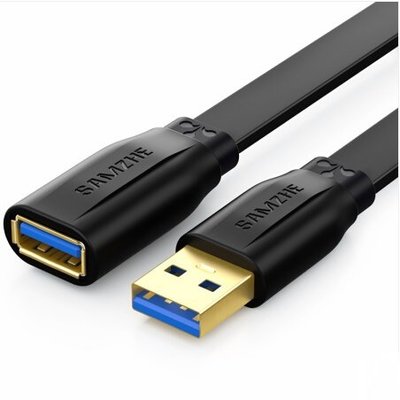 USB延長線 傳輸線延長 山澤USB3.0 延長線公對母高速傳輸黑色扁線0.5/1/1.5/2/3米-極巧