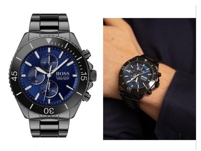 HUGO BOSS Ocean Edition 藍色錶盤 黑色陶瓷錶帶 石英 三眼計時 男士手錶1513743