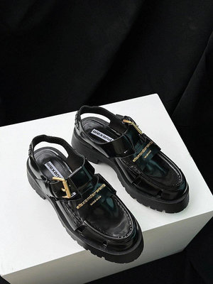 【Koaa海購】Alexander Wang 2024新款aw真皮鏤空樂福鞋金屬字母皮增高高跟防水台