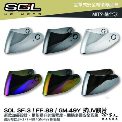SOL SF-3 FF-88 GM-49Y 大鏡片 透明鏡片 暗色 電鍍鏡片 電鍍藍 電鍍銀 專用鏡片 抗UV 哈家人