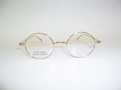 光寶眼鏡城(台南) 純鈦IP復古圓型 無鼻墊眼鏡 Ti 5175/C1金色 ,片寬45mm高度數,小臉專用