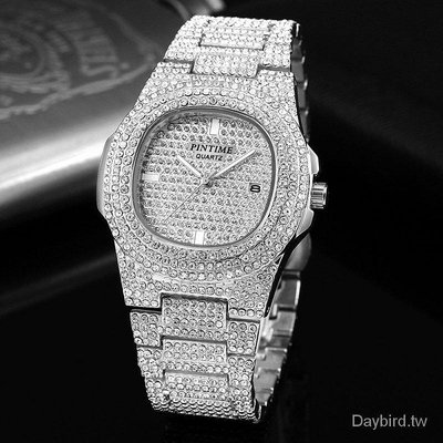 PINTIME 手錶 鑲鑽滿天星男女士腕錶 日曆顯示 夜光 30M防水功能手錶
