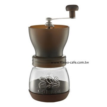 Tiamo 密封罐陶瓷磨豆機 雕花密封罐設計咖啡色 *HG6149BK #可調粗細手搖磨豆機