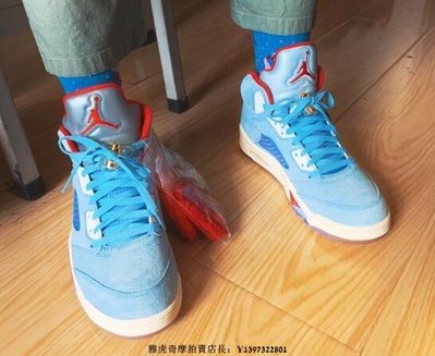 Air Jordan 5 Retro “Ice Blue” 藍紅 時尚 麂皮 氣墊 低筒 籃球鞋 CI1899-400男