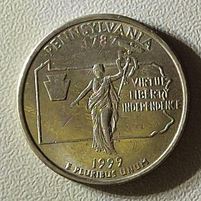 美國1999年25美分賓夕法尼亞州幣紀念幣硬幣外國錢幣公園幣22784