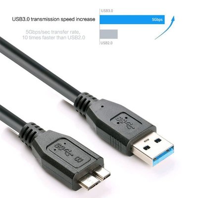 QUU 30CM 黑色迷你便攜式USB 3.0公頭微型B數據 電纜線引出線外置硬盤硬盤-極巧