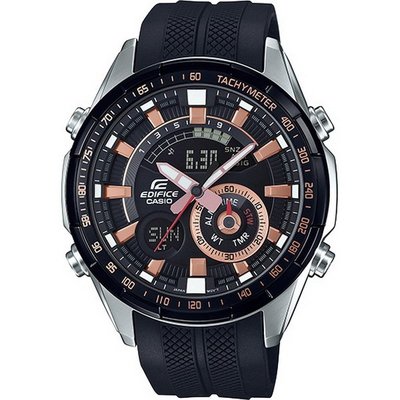 【台南時代鐘錶 CASIO】卡西歐 EDIFICE 賽車風格 橡膠錶帶 雙顯男錶 ERA-600PB-1A 黑