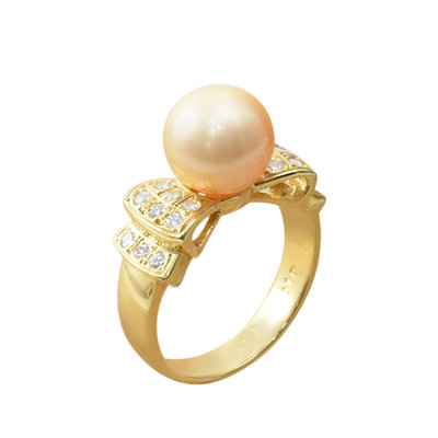 【JHT 金宏總珠寶/GIA鑽石專賣】8.5mm天然黃金珠鑽石戒指/材質:18K(JB22-BR39)