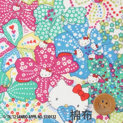 日本 Liberty x Hello Kitty  經典復刻版 棉布 藍綠色系 一呎30x110cm=380元