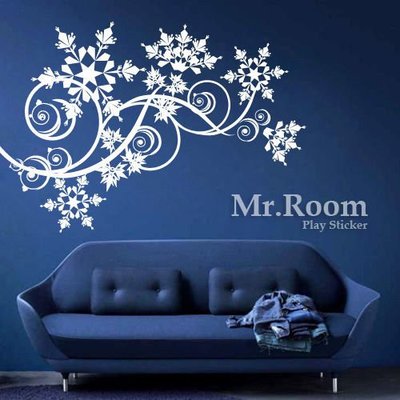☆ Mr.Room 空間先生創意 壁貼 冰晶花漾 (FL046) 藤蔓 雪花 聖誕節 窗貼 非印刷品 電腦割圖 割字