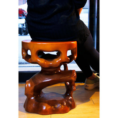 【桑園の】超大款 天然柚木 45cm 樹藤形 透雕 圓凳 椅凳 椅子 花台 展示台 S 4335