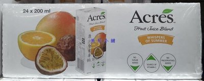 美兒小舖COSTCO好市多代購～ACRES 柳橙百香果綜合果汁(200mlx24瓶)