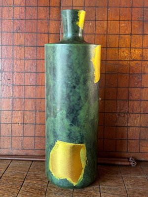 x日本回流 三枝惣太郎  銅花瓶  純銅通體綠釉   貼真金