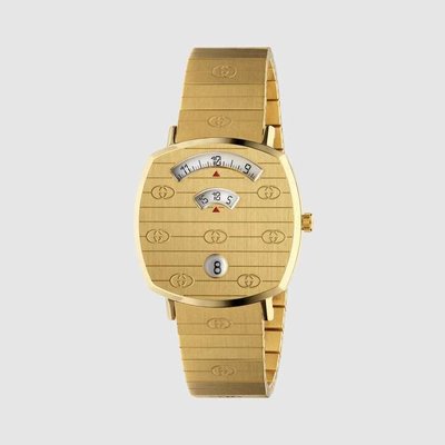 GUCCI ►Grip 金屬金色 35MM 大錶面手錶 日期功能 中性錶 ｜100%全新正品｜代購