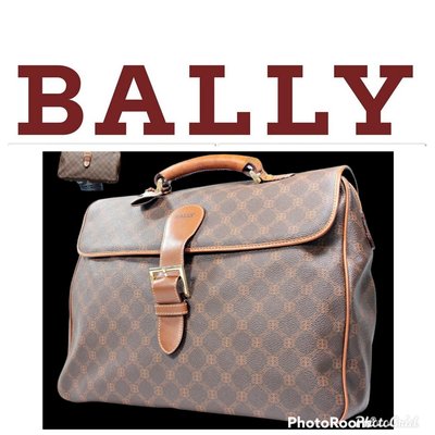 近新真品 BALLY 貝利 經典菱格印花手提公事包 旅行袋  稀少包型凱莉包 手提包988 一元起標 名牌精品包 有LV