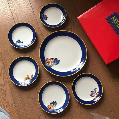 kenzo經典花色藍色克萊因藍盤子禮盒