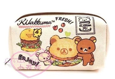 ♥小公主日本精品♥Rilakkuma拉拉熊懶懶熊輕鬆熊滿版圖案雙面圖帆布收納包化妝包筆袋萬用包 ~預(3)