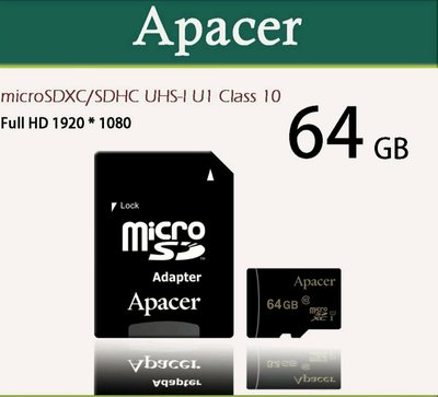 Apacer 宇瞻 64G 64GB U1 Micro SDHC 記憶卡 附轉卡 適用多款相容性穩定性高 神腦國際 原價560 優惠甜甜價
