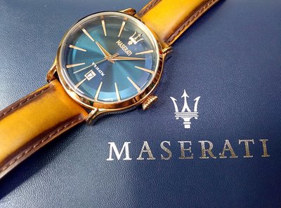 【小川堂】MASERATI瑪莎拉蒂 EPOCA系列 R8851118001 玫瑰金 藍錶面 皮革錶帶 時尚腕錶
