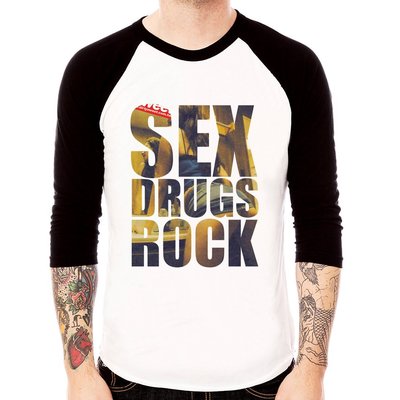 Sex drugs rock-pic七分袖T恤-白/黑色 刺青西岸dope obey風裸女街頭嘴唇t-shirt 390
