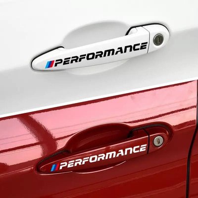 BMW 寶馬M三色 PERFORMANCE 車門把手貼 外拉手車貼 一套四張 新款字體 進口反光貼紙 14*1.4cm