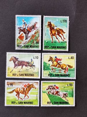 (C9682)聖馬利諾1966年賽馬運動 動物郵票 6全(1張有摺痕)
