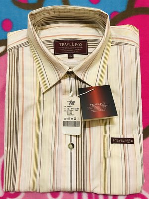 TRAVEL FOX淡粉色條紋休閒短袖襯衫XL號(領圍17吋)