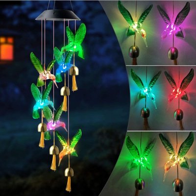 新款戶外太陽能風鈴金屬鈴鐺LED蜂鳥蝴蝶eva球風鈴庭院燈裝飾燈