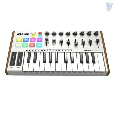 WORLDE TUNA MINI 25鍵MIDI鍵盤控制器 8個彩色背光打擊墊 帶標準踏板接口-YAN221220
