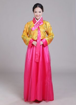 高雄艾蜜莉戲劇服裝表演服*柔紗韓服-黃衣桃裙*購買價$700元/出租價$300元
