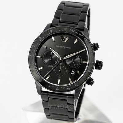 現貨 可自取 EMPORIO ARMANI AR11242 亞曼尼 手錶 43mm 黑面盤 三眼 黑色鋼錶帶 男錶女錶
