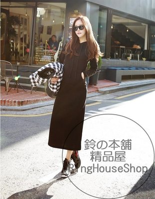 ✪ RingHouseShop ✪ 秋冬流行時裝上市韓國新款內刷毛超顯瘦連帽休閒連身長裙