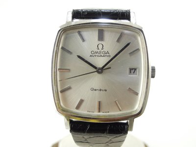 【發條盒子A1014】Omega 歐米茄 GENEVE日內瓦系列 方型銀面 自動上鍊 日期顯示 經典皮帶款 男仕腕錶