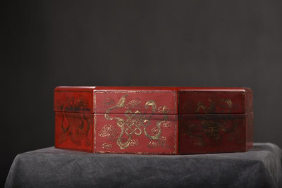 木胎描真金漆器八寶壽字盒2高8cm    寬26cm重890克B1262650012871【萬寶樓】古玩 收藏 古董