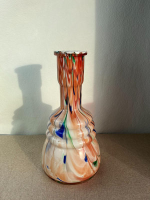 中古七彩手工玻璃花瓶 瓶體厚重 老工藝花瓶 氣泡小黑點屬于正