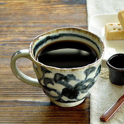 日本制美濃燒手繪唐草茶杯馬克杯咖啡杯水杯子復古日式茶具禮盒