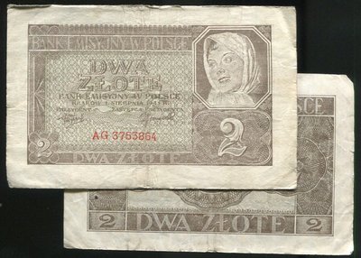 POLAND (波蘭紙鈔)， P100 ， 2-ZT ， 1941 ，品相美VF