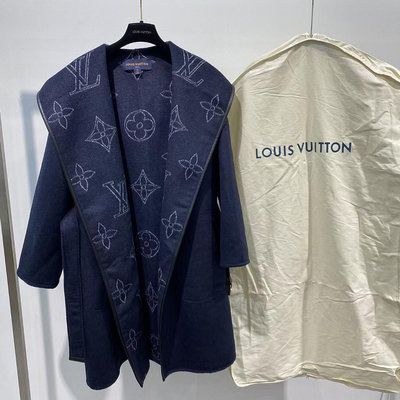 法國精品Louis Vuitton LV羊毛花草雙面口袋連帽長袖大衣 外套 附腰帶 代購