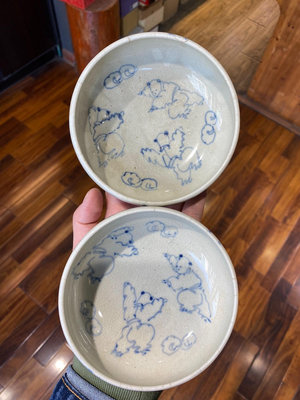 日本回流Vintage瓷器古董大正時期哥釉青花碗盤釉色漂亮