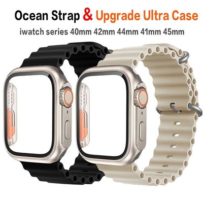 海洋錶帶+錶殼更換為超屏幕保護膜兼容 Apple watch 49 毫米系列 8 7 45 毫米 41 毫米 I wat