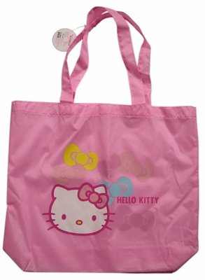 【卡漫迷】 Hello Kitty 輕量 購物袋 粉 ㊣版 手提袋 萬用袋 可折疊 方便收納 隨身攜帶 肩背袋 環保袋