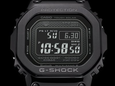 金台鐘錶】CASIO卡西歐G-SHOCK (全黑X不鏽鋼) 藍牙六局電波太陽能GMW