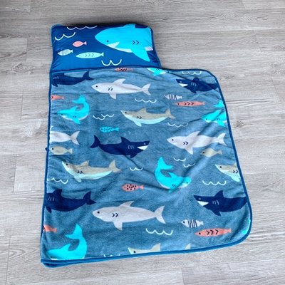 卡通兒童 鯊魚 男寶 孩童 可擕式睡袋 NAP MAT一體午睡墊 蓋毯 枕頭套裝 幼稚園睡袋 生日禮物