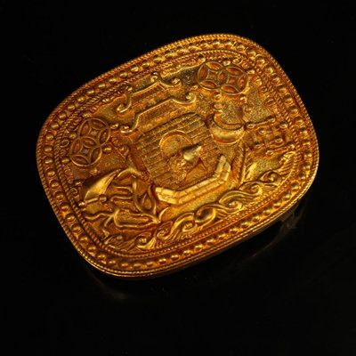 舊藏純銅鎏金鎏金皮帶扣長7厘米，寬5.5厘米，高2厘米，重89克150044885357【萬寶樓】銅器 佛像 擺件