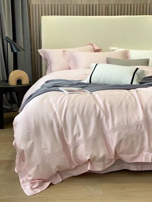 #S.S 可訂製60支TENCEL天絲萊賽爾裸睡雙人床包 粉色刺繡 緞面絲綢 單人 雙人床罩 埃及棉 非兩用被